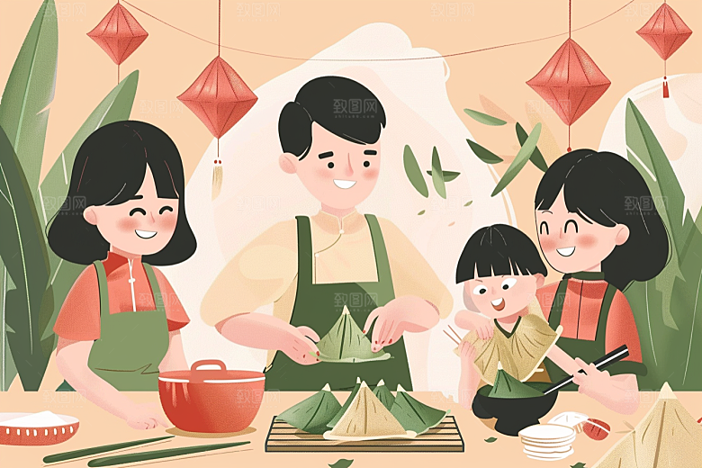 端午包粽子高清小吃插画