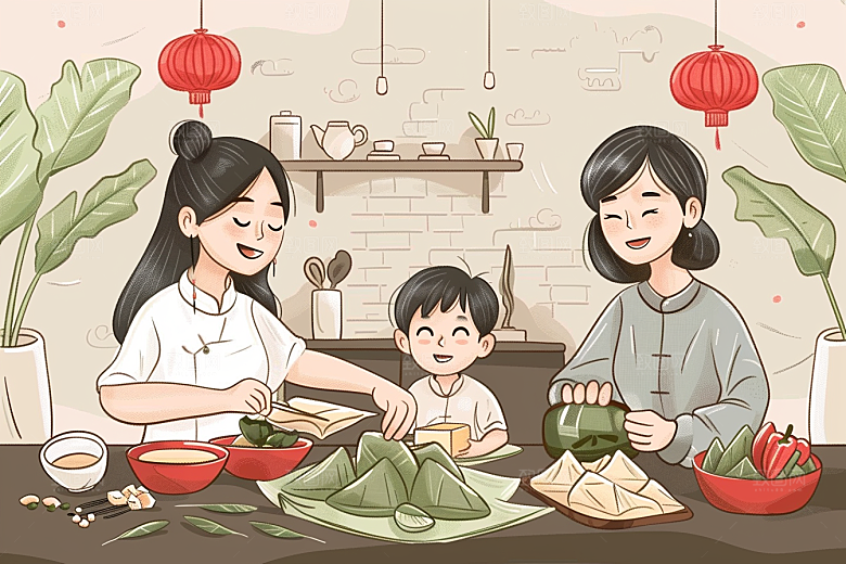 端午包粽子节日氛围节日插画