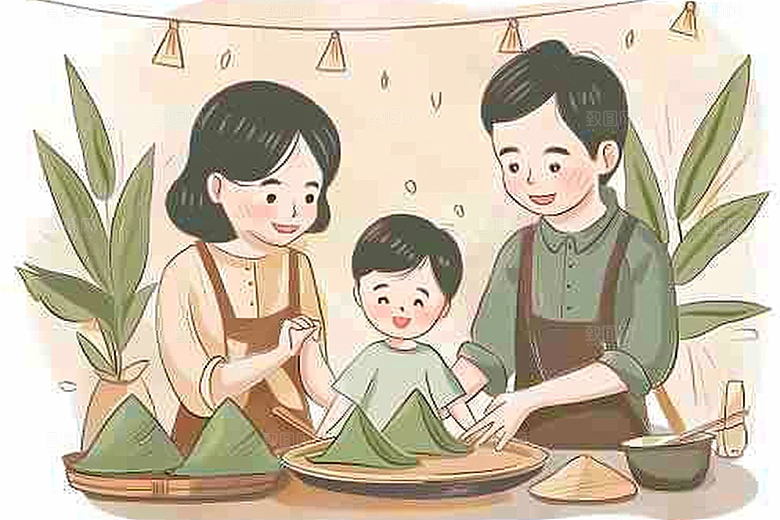 端午包粽子手绘端午节插画