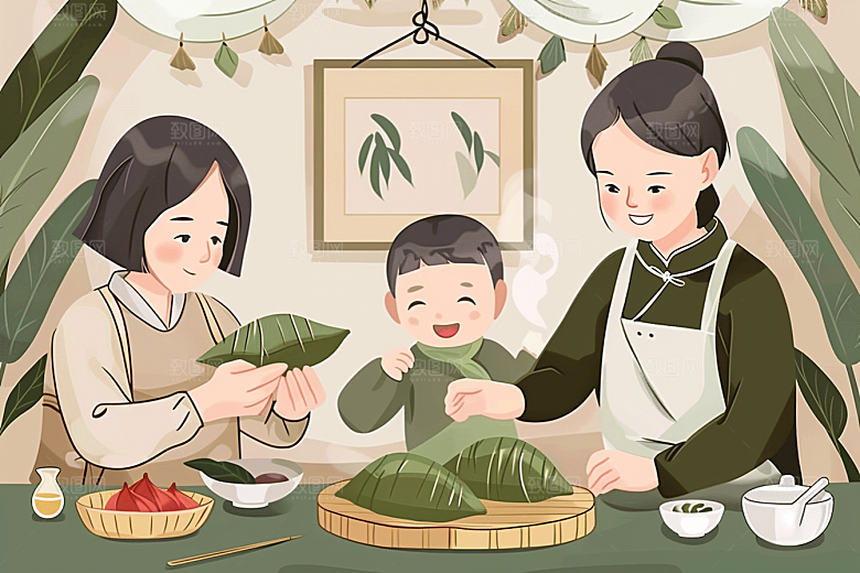 端午包粽子糯米节日插画