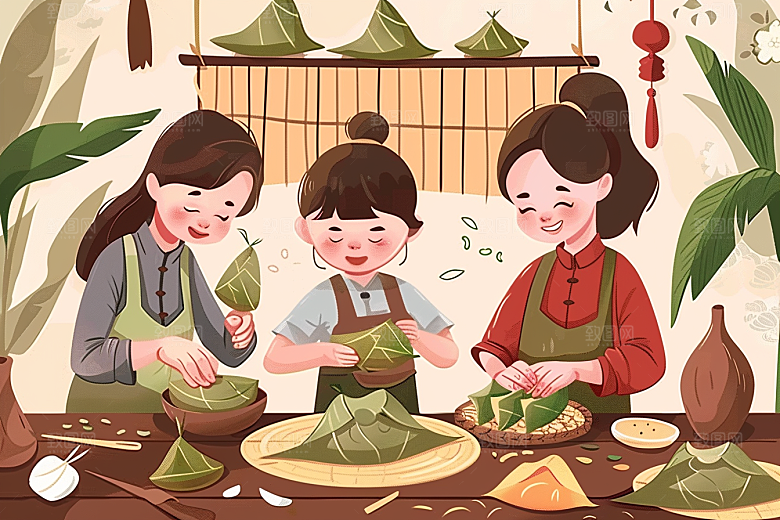 端午包粽子高清节日插画
