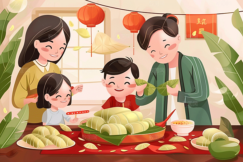 端午包粽子小吃节日插画