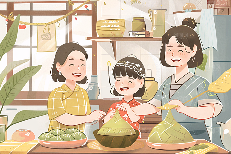 端午包粽子糯米节日氛围插画