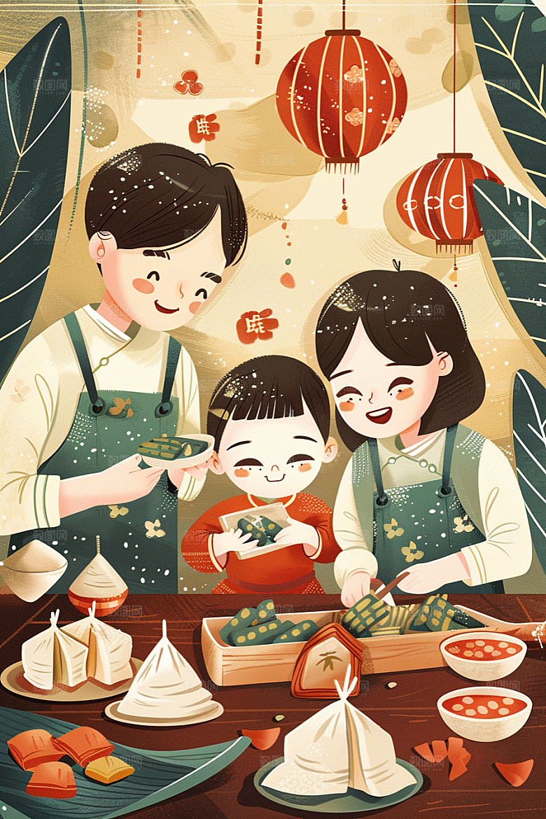 端午包粽子端午节美食插画