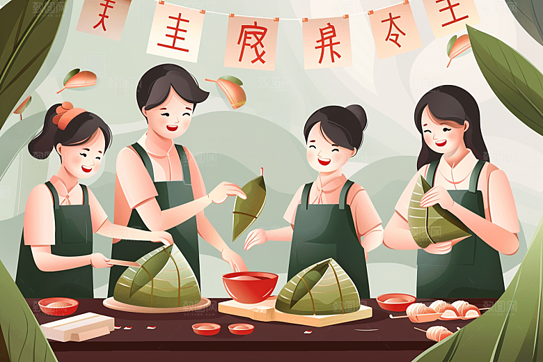 端午包粽子传统文化小吃插画