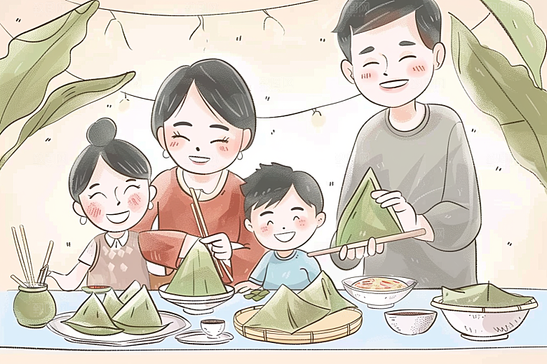 端午包粽子小吃传统文化插画