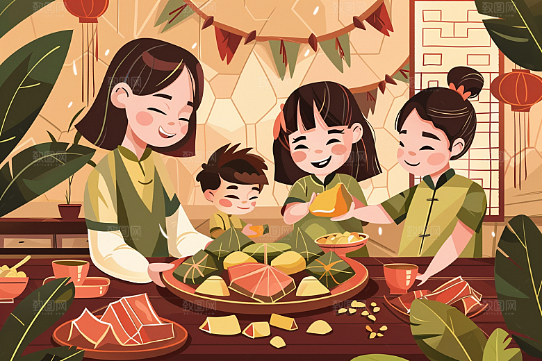 端午包粽子端午节高清插画