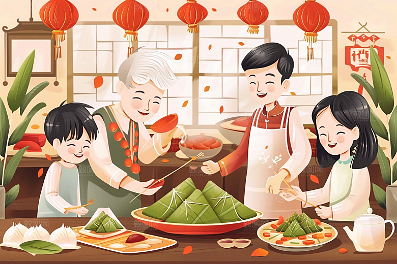 端午包粽子传统文化端午节插画
