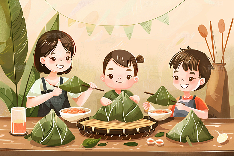 端午包粽子节日氛围节日插画