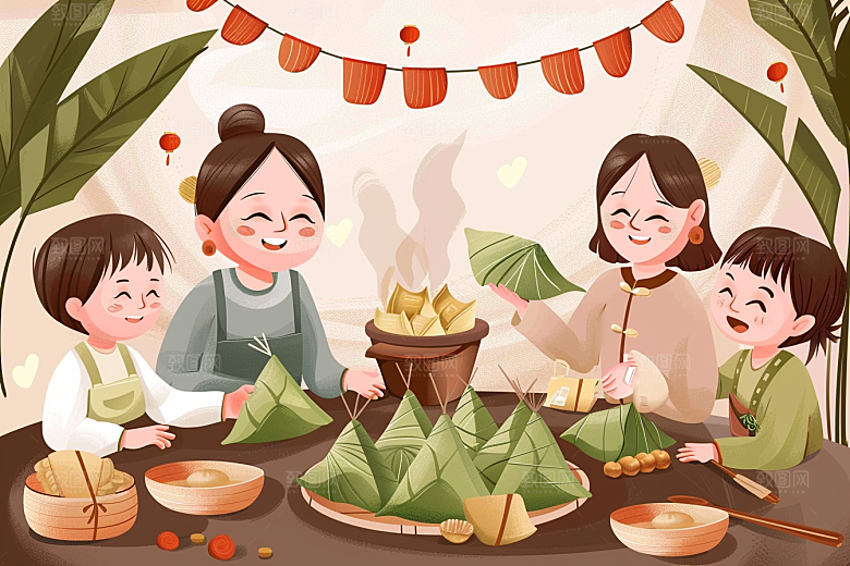 端午包粽子传统文化小吃插画