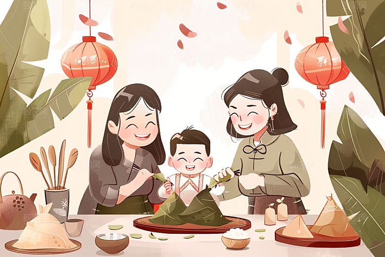 端午包粽子小吃端午节插画