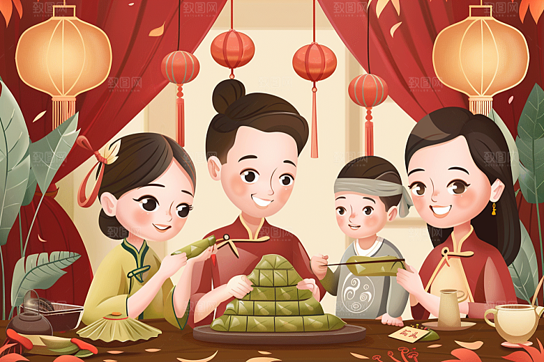 端午包粽子节日习俗插画