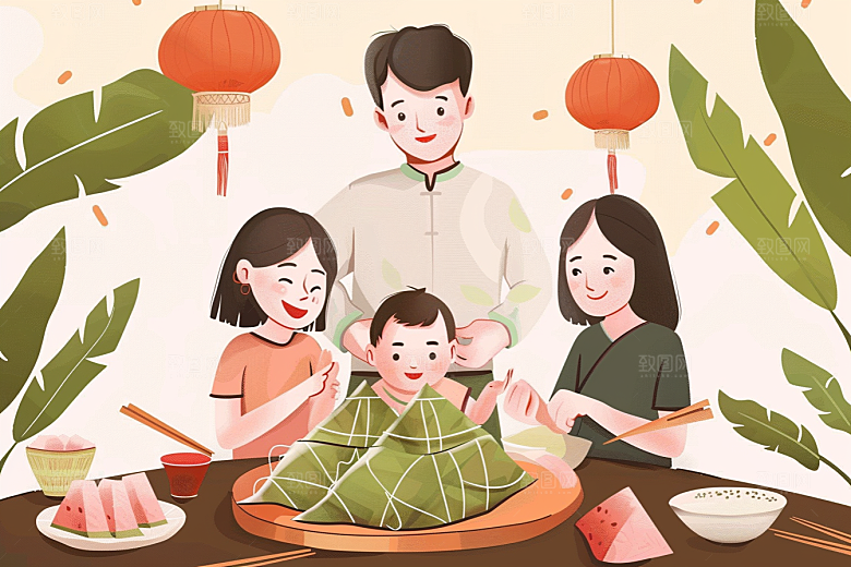 端午包粽子高清美味插画