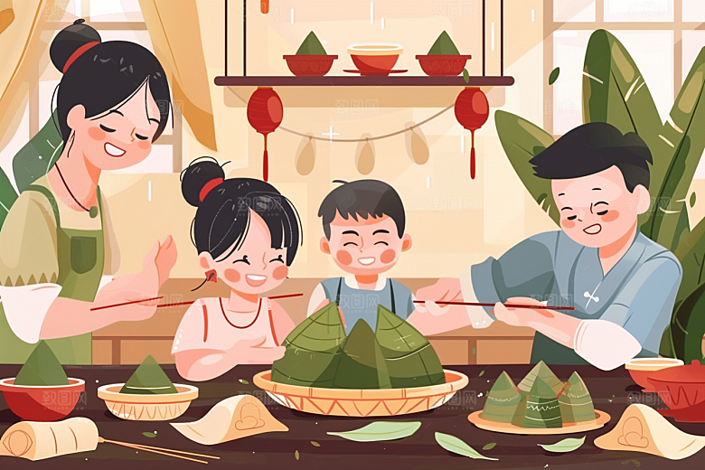 端午包粽子小吃高清插画