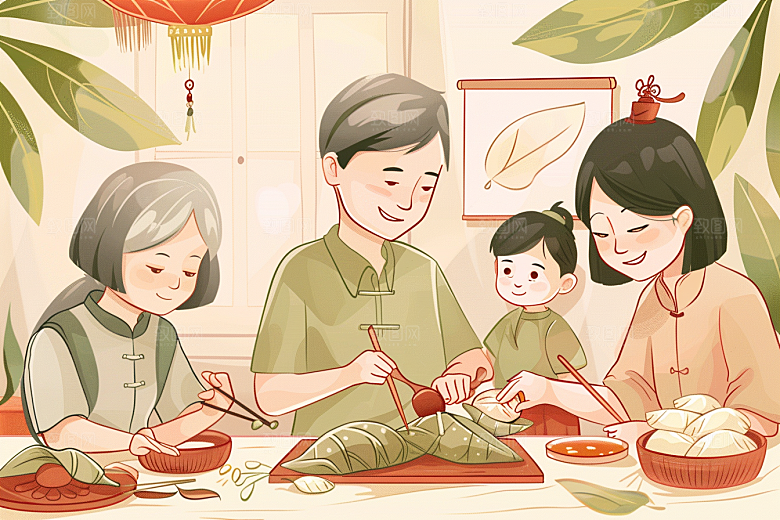 端午包粽子节日氛围传统文化插画