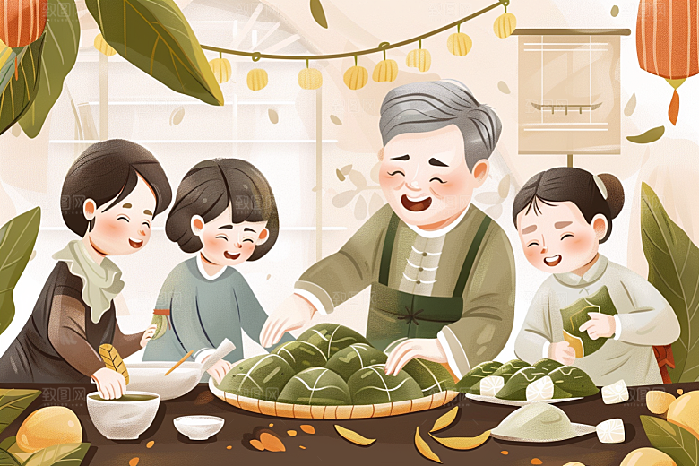 端午包粽子端午节高清插画