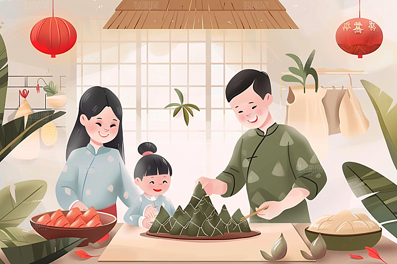 端午包粽子糯米端午节插画