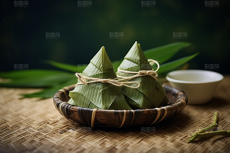 端午节粽子糯米粽肉粽传统小吃摄影图