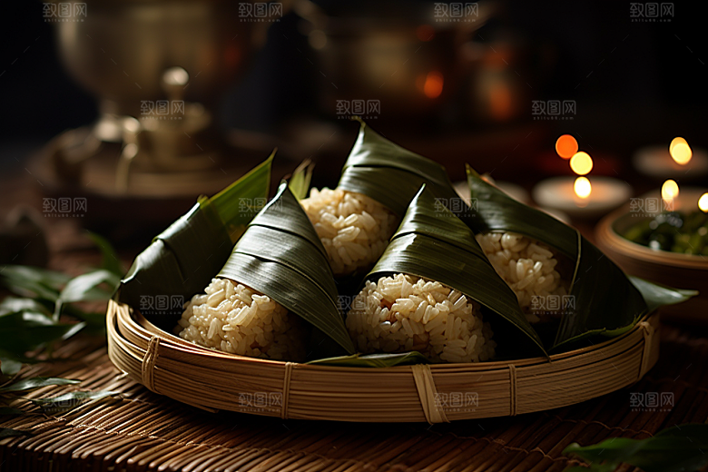 端午节粽子糯米粽肉粽传统小吃摄影图