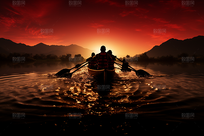 端午划龙舟庆祝船队摄影图