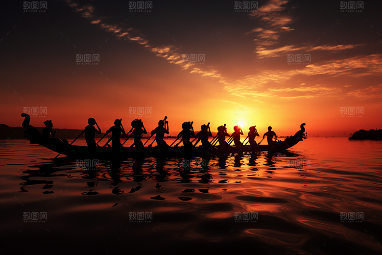 端午划龙舟激烈水上运动摄影图
