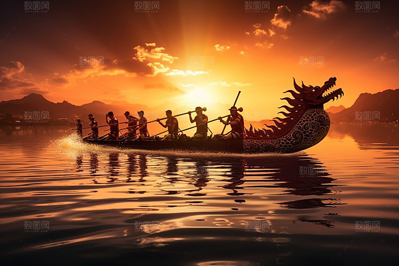 端午划龙舟选手竞技摄影图