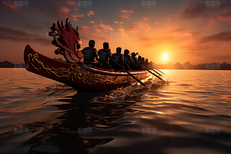 端午划龙舟竞技水上运动摄影图