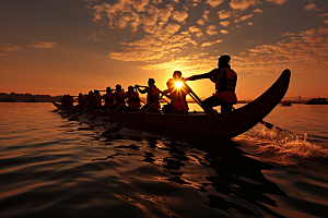 端午划龙舟水上运动比赛摄影图