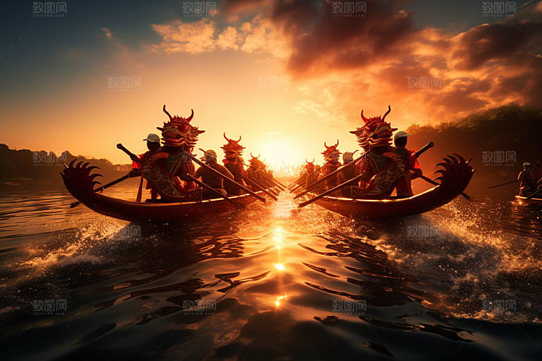 端午划龙舟比赛团体活动摄影图