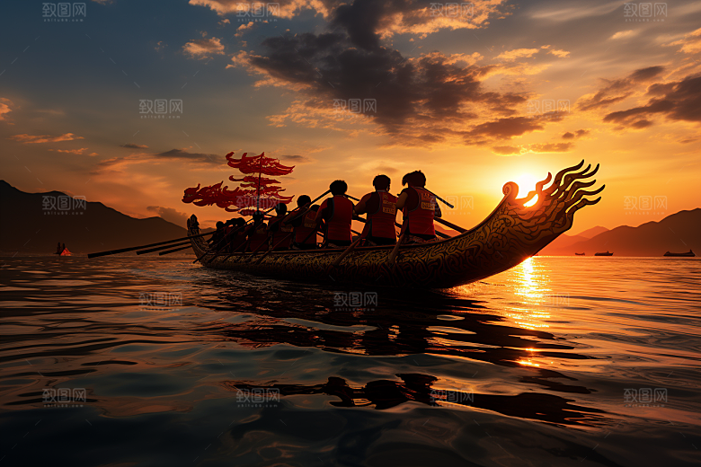 端午划龙舟激烈高清摄影图