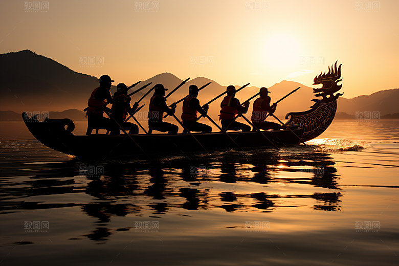 端午划龙舟团体活动选手摄影图