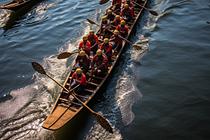 端午划龙舟水上运动节庆摄影图