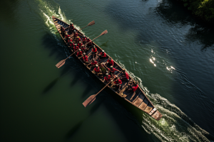 端午划龙舟比赛团体活动摄影图