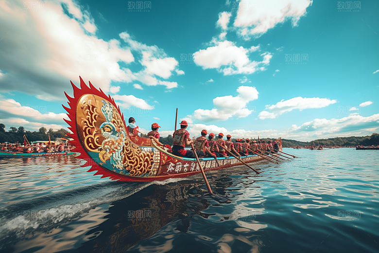 端午划龙舟选手传统文化摄影图