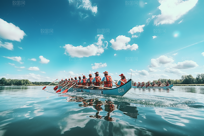 端午划龙舟水上运动节庆摄影图