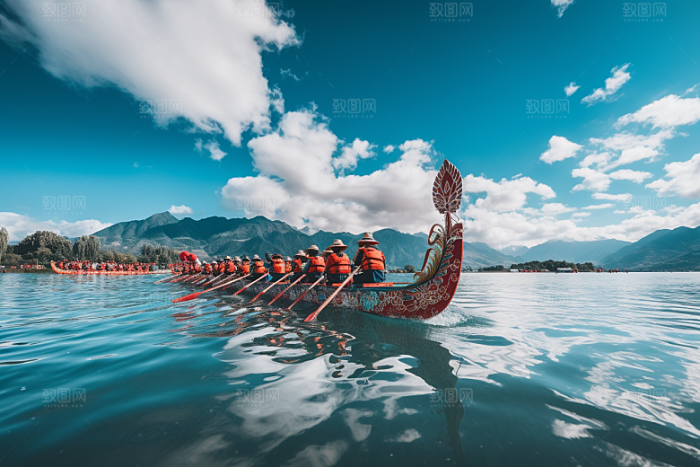 端午划龙舟竞技划船摄影图
