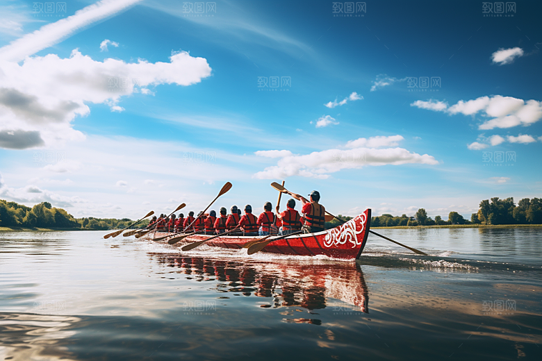 端午划龙舟庆祝比赛摄影图