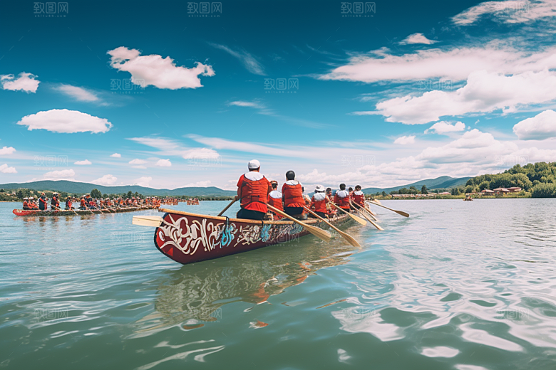 端午划龙舟竞技选手摄影图