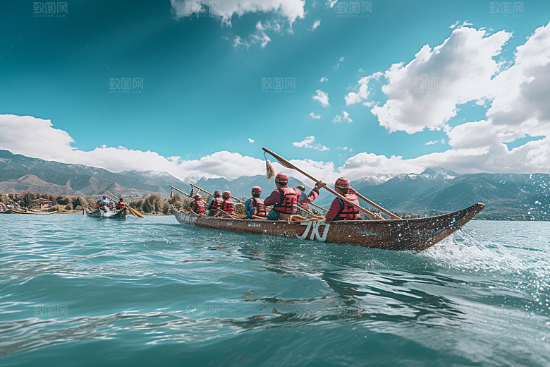 端午划龙舟团体活动比赛摄影图