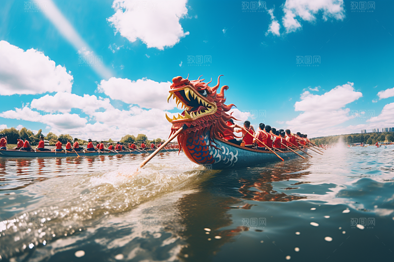端午划龙舟节庆团体活动摄影图