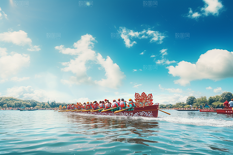 端午划龙舟选手节日摄影图