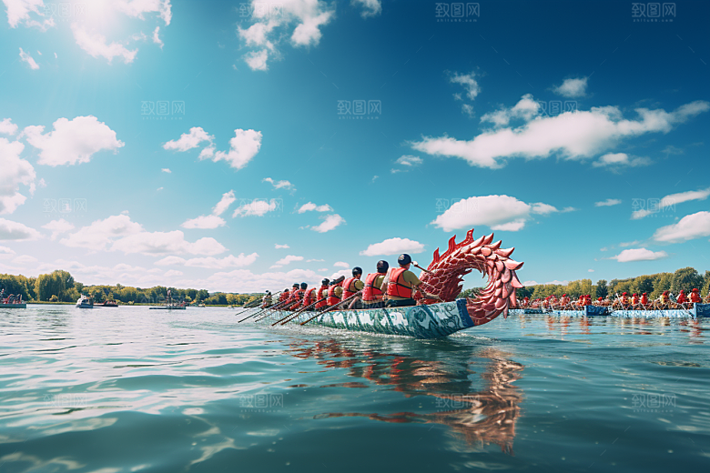 端午划龙舟传统文化激烈摄影图