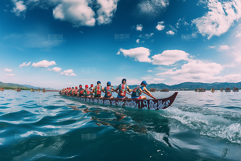 端午划龙舟庆祝团体活动摄影图