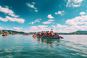 端午划龙舟水上运动节日摄影图