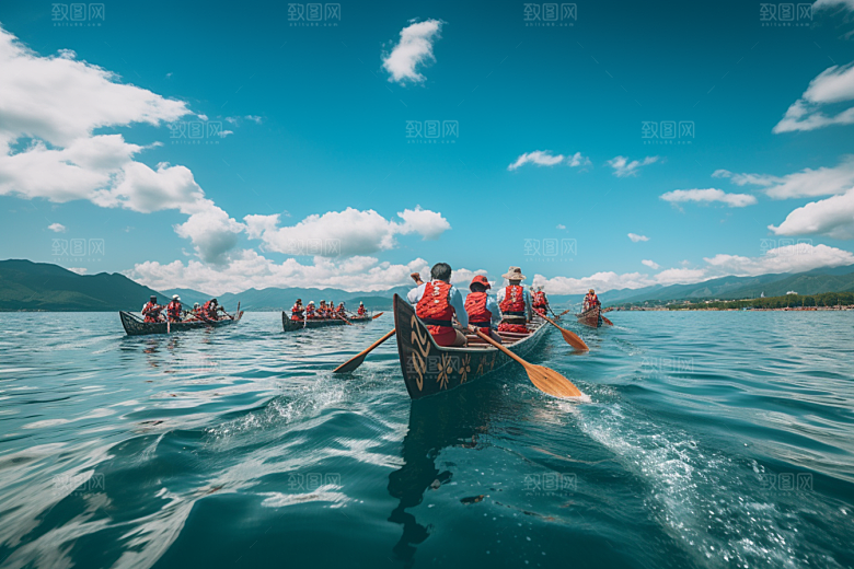 端午划龙舟水上运动比赛摄影图