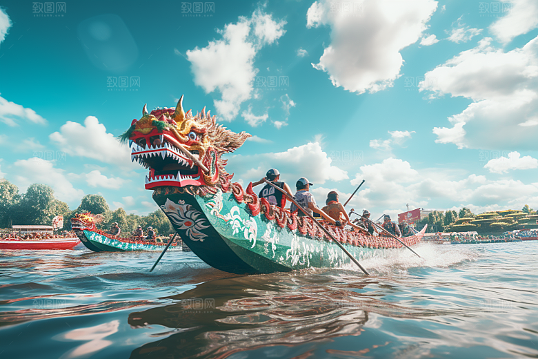 端午划龙舟竞技传统文化摄影图