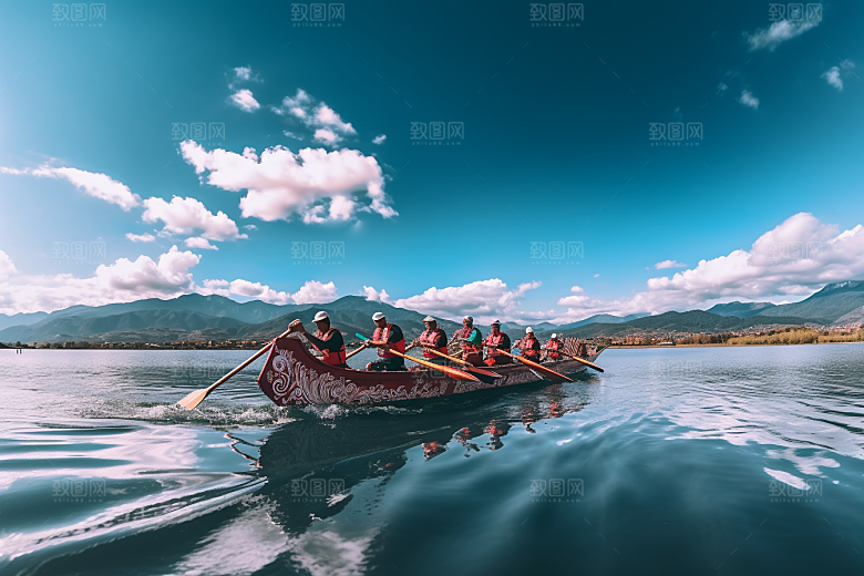 端午划龙舟团体活动水上运动摄影图