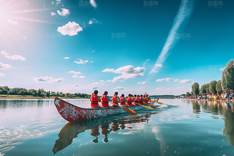 端午划龙舟水上运动节庆摄影图