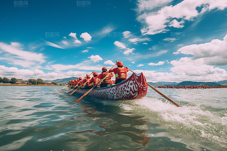 端午划龙舟高清水上运动摄影图