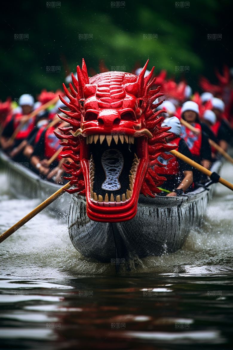 端午划龙舟划船水上运动摄影图